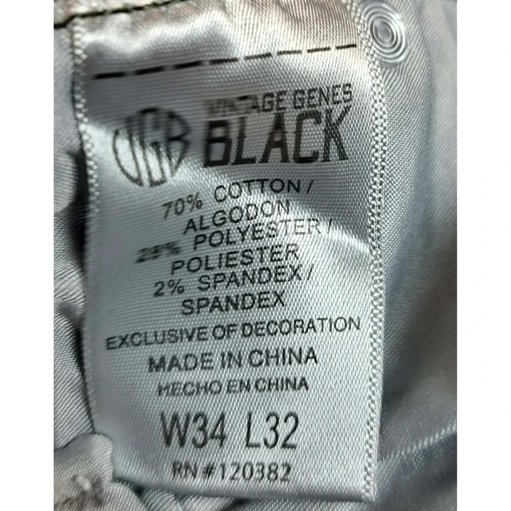 Vintage Genes Black Jeans Men's 34W 32L Green French Terry Denim Stretch NWT NEW